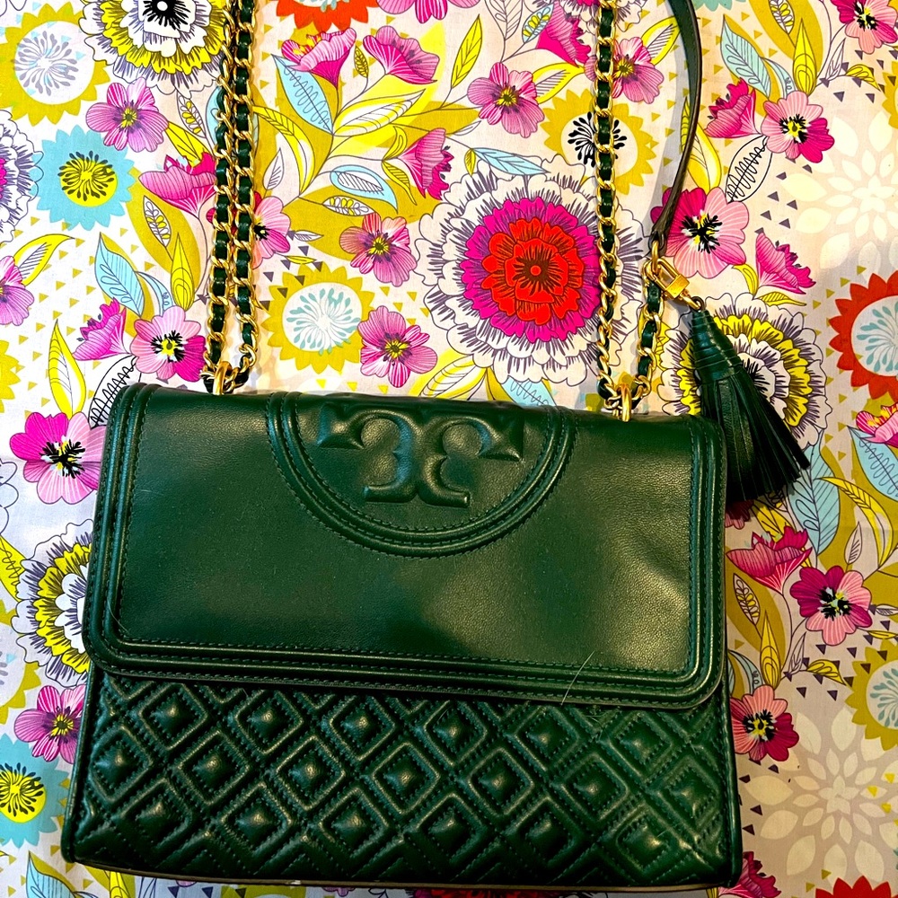 Tory Burch Green Fleming Convertible Shoulder Bag